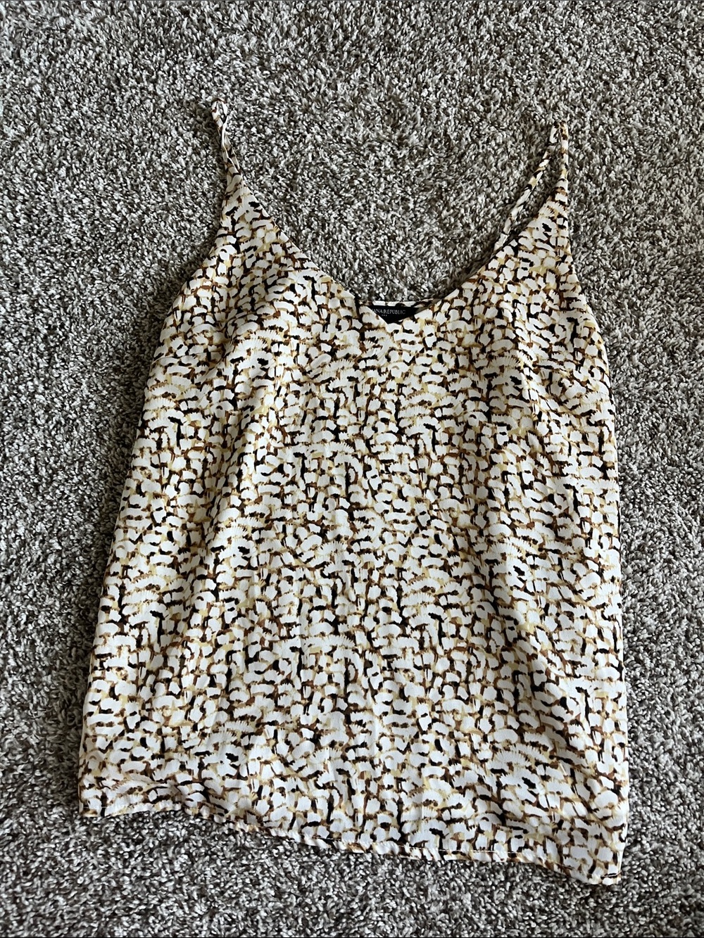 Banana Republic White & Brown Printed V-Neck Cami